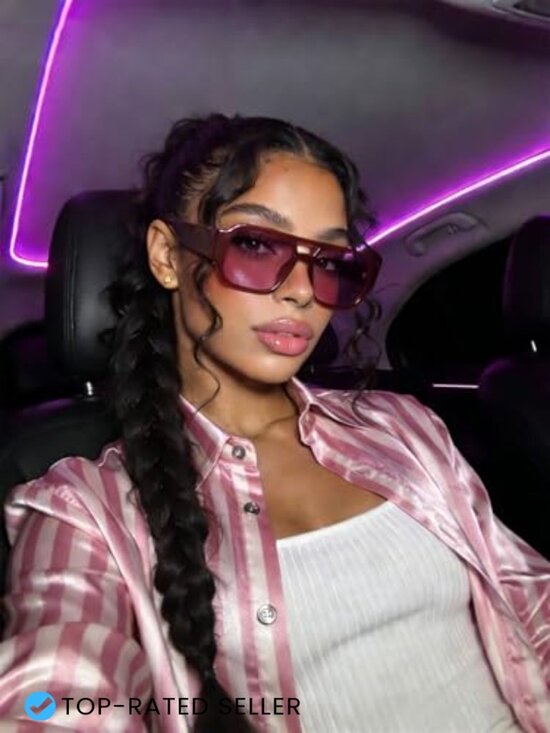 Retro Oversized Aviator Sunglasses Square Double Bridge Trendy UV400 Protection main image 4
